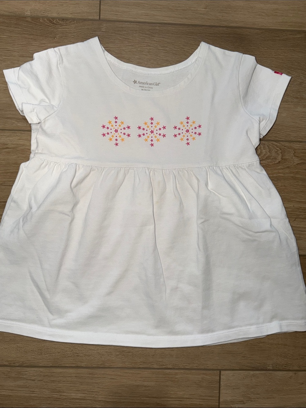 American Girl Fashion Show White Short Sleeve Top w/  Pink & Gold Stars (10/12)